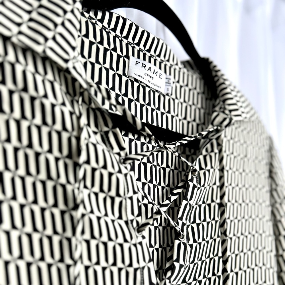 Frame - Silk Blouse, Black and White Patterned Women's Top - Picture 3 of 10